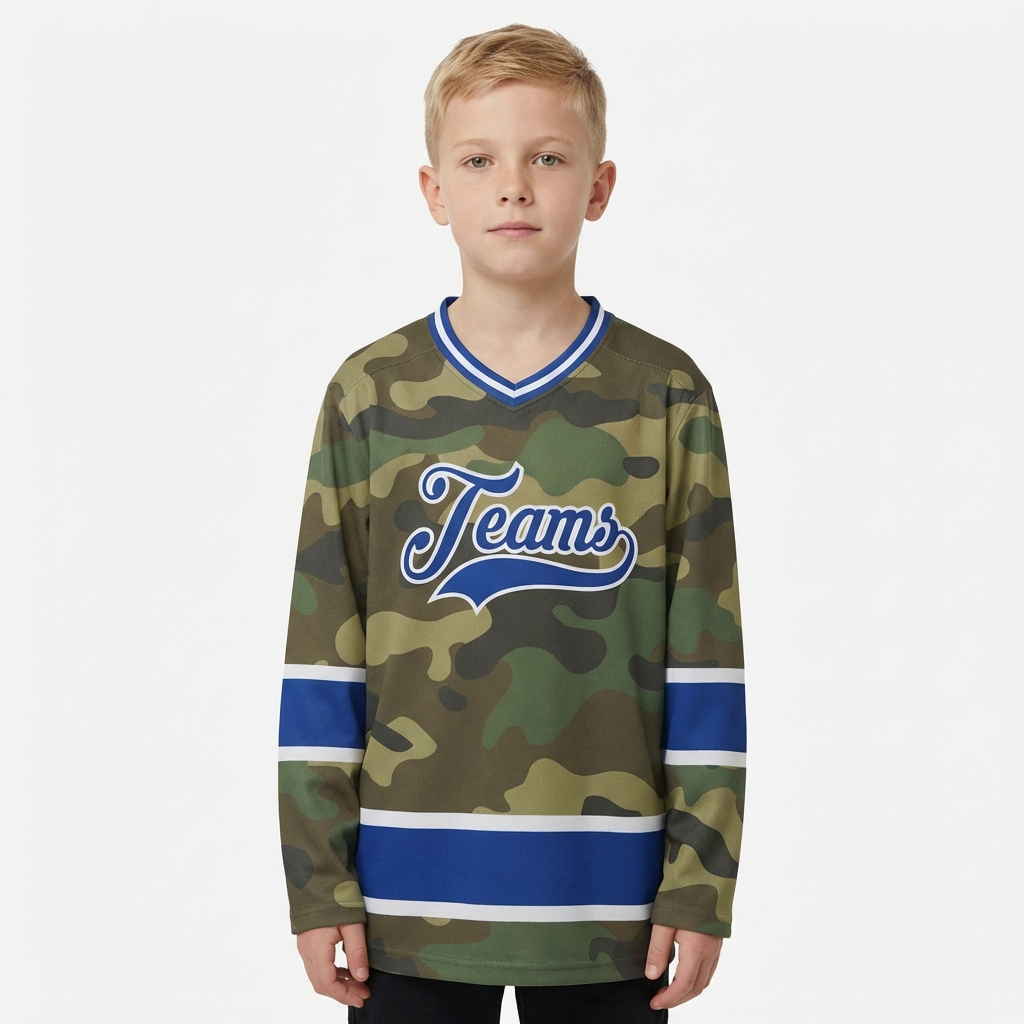 Custom Camo Royal & White Salute To Service Hockey Jersey