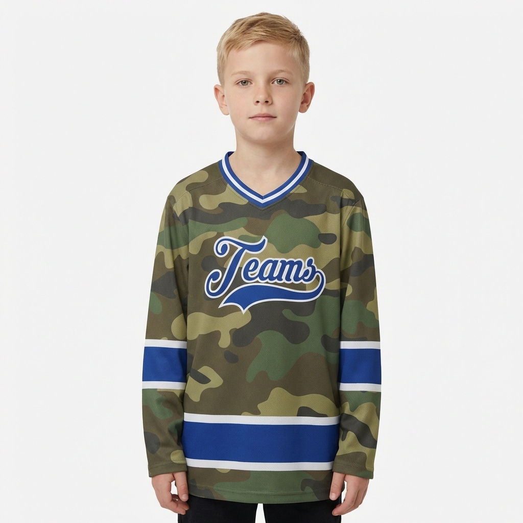 Custom Camo Royal & White Salute To Service Hockey Jersey