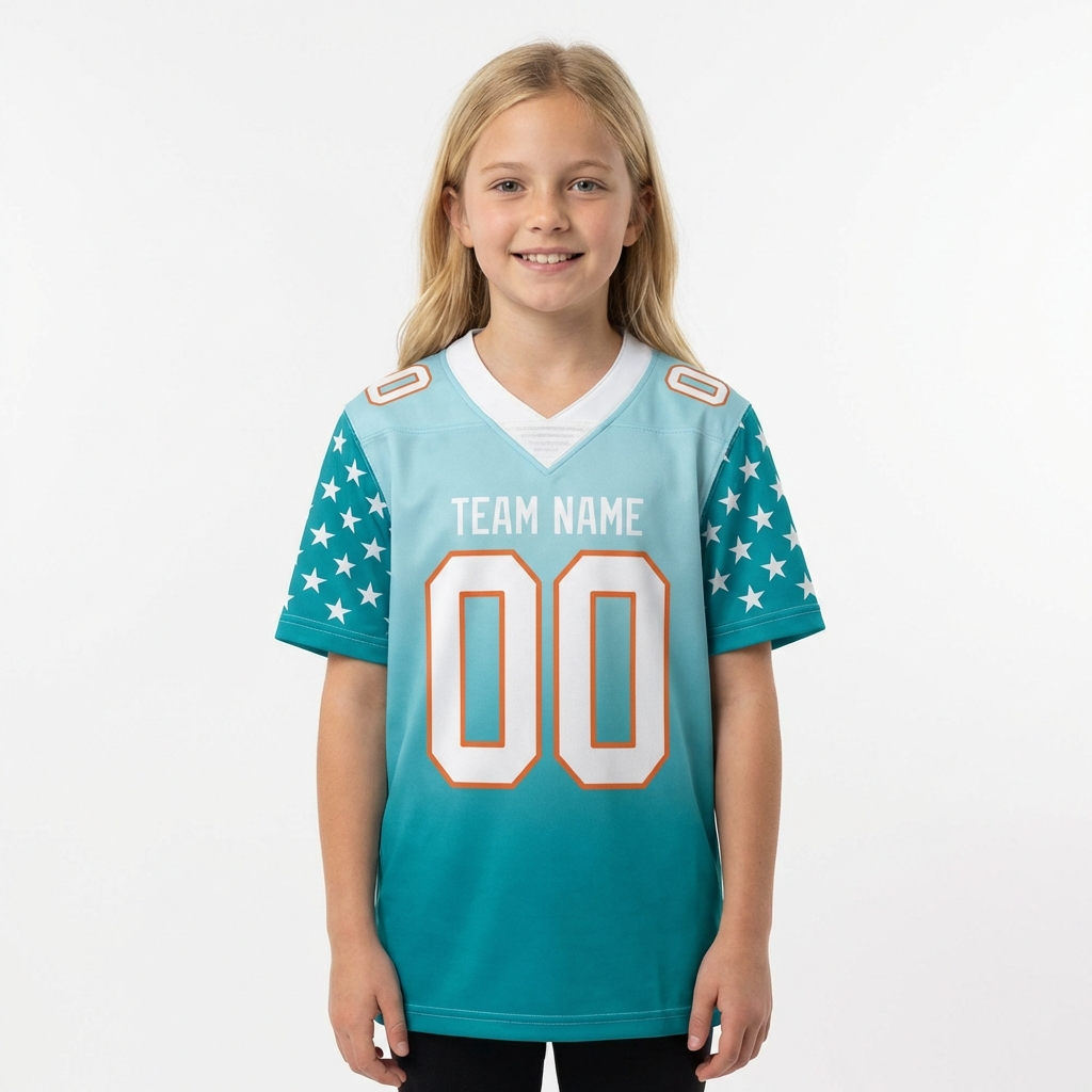 Custom Aqua & White/Orange Gradient Fashion Stars 3D Pattern Football Jersey