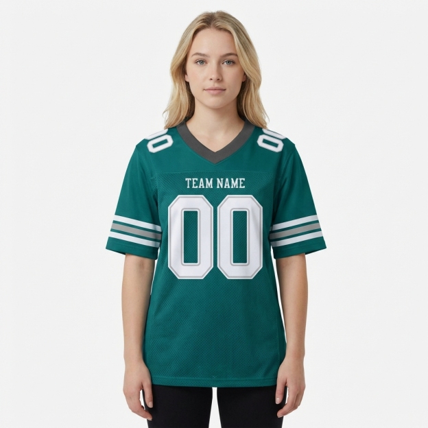 Custom Midnight Green & White/Sliver Football Jersey
