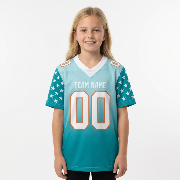 Custom Aqua & White/Orange Gradient Fashion Stars 3D Pattern Football Jersey