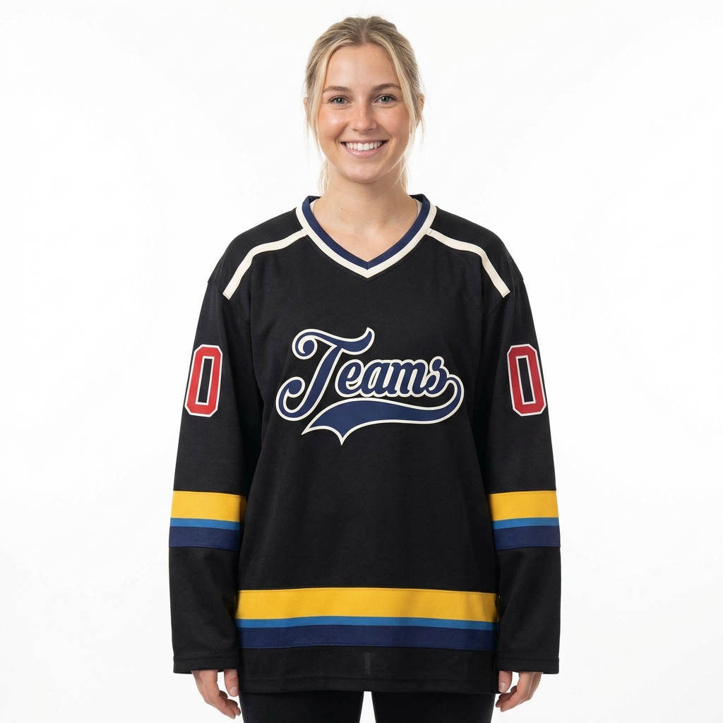 Custom Black & Navy/White Hockey Jersey