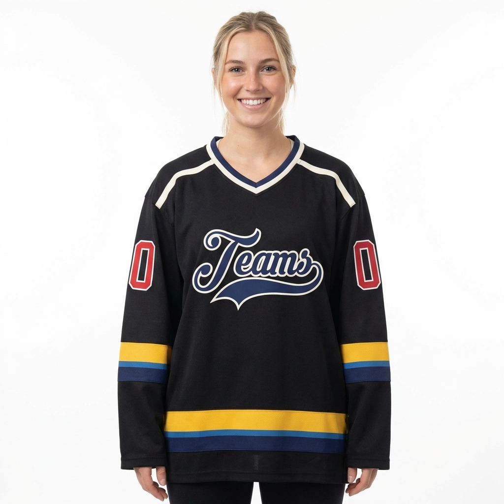 Custom Black & Navy/White Hockey Jersey