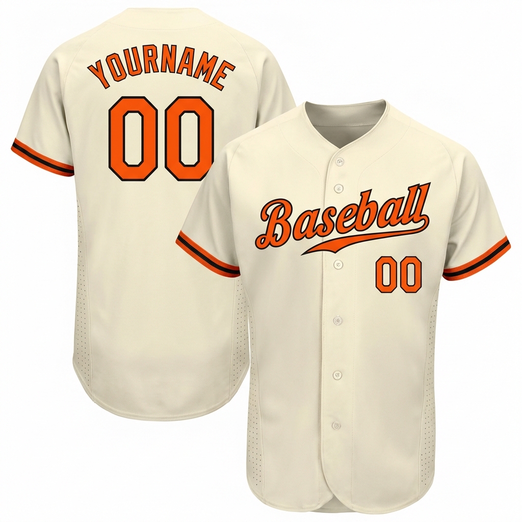 Custom Cream & Orange/Black Baseball Jersey