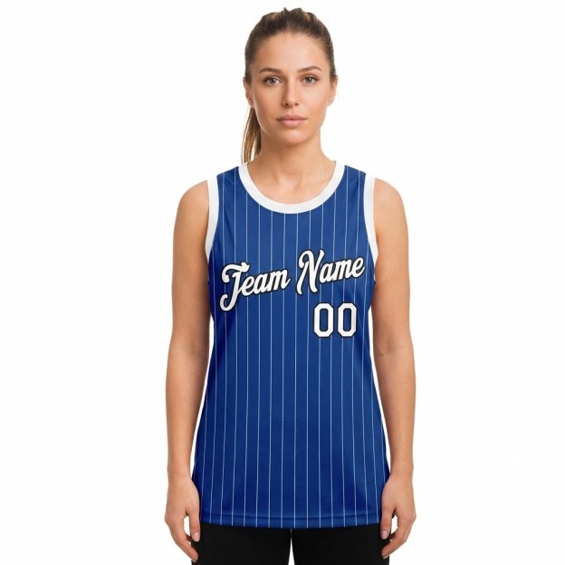 Custom Royal & White/Black Pinstripes Basketball City Edition Jersey