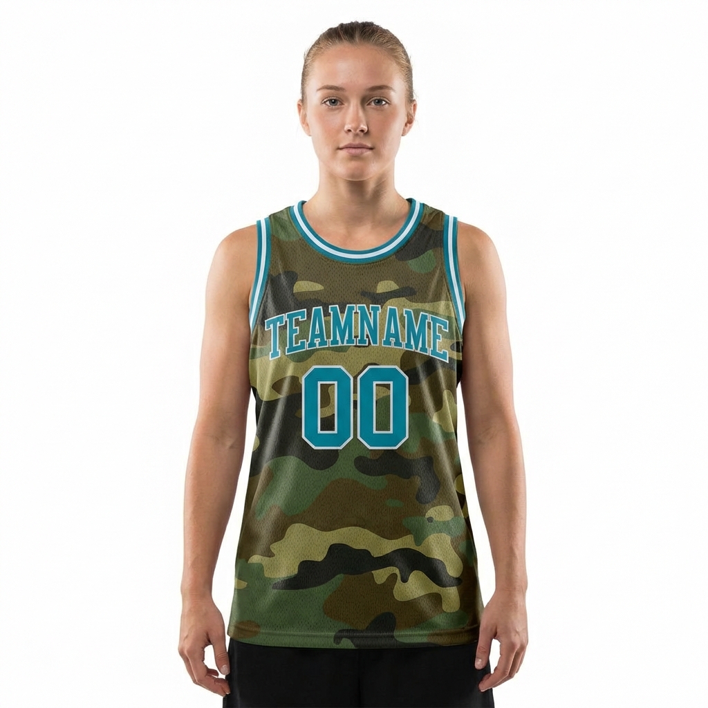 Custom Camo Aqua & White Salute To Service Basketball City Edition Jersey