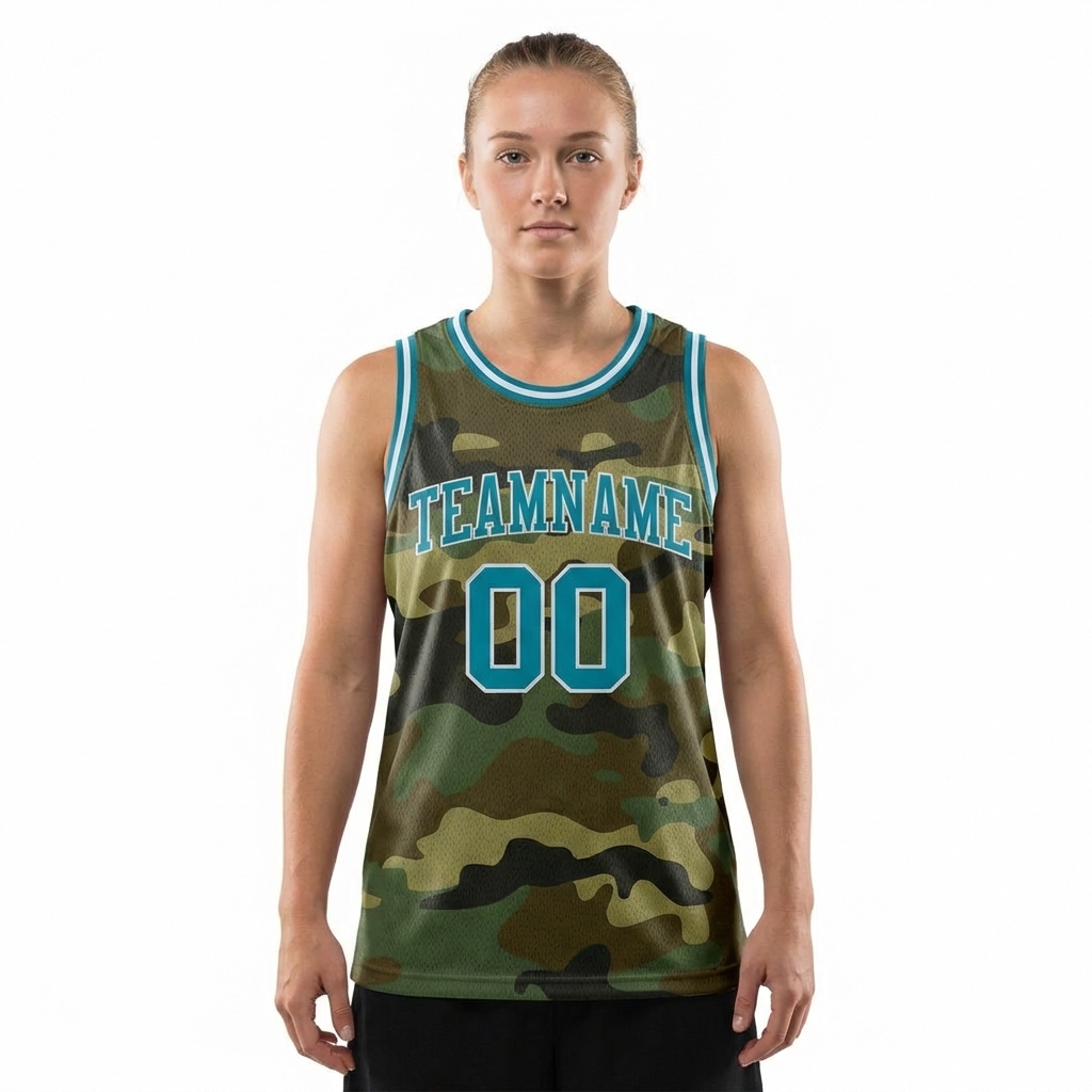 Custom Camo Aqua & White Salute To Service Basketball City Edition Jersey