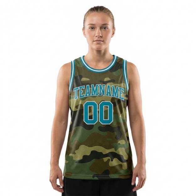 Custom Camo Aqua & White Salute To Service Basketball City Edition Jersey