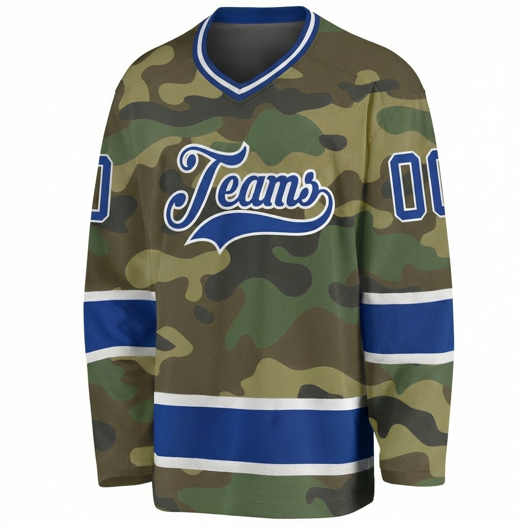 Custom Camo Royal & White Salute To Service Hockey Jersey