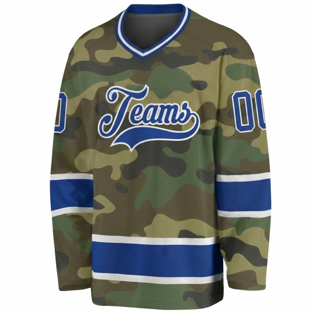 Custom Camo Royal & White Salute To Service Hockey Jersey