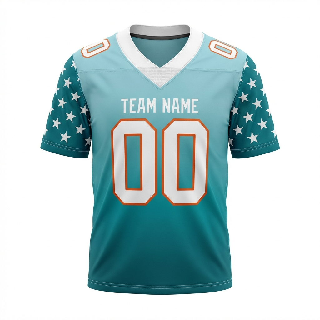 Custom Aqua & White/Orange Gradient Fashion Stars 3D Pattern Football Jersey