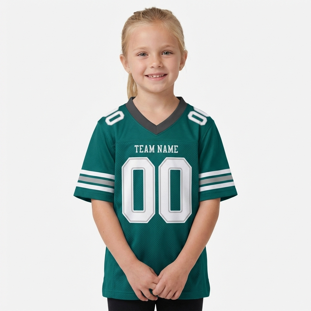 Custom Midnight Green & White/Sliver Football Jersey