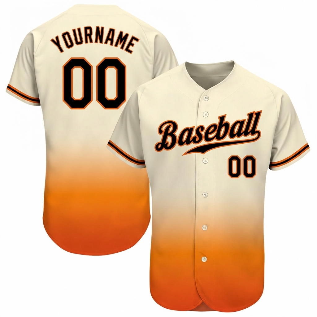 Custom Cream & Black/Orange Gradient Baseball Jersey