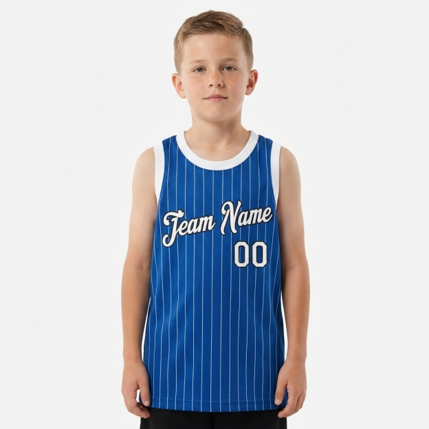 Custom Royal & White/Black Pinstripes Basketball City Edition Jersey