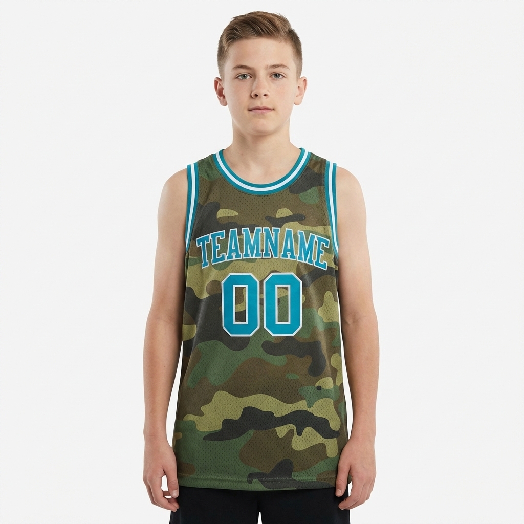 Custom Camo Aqua & White Salute To Service Basketball City Edition Jersey