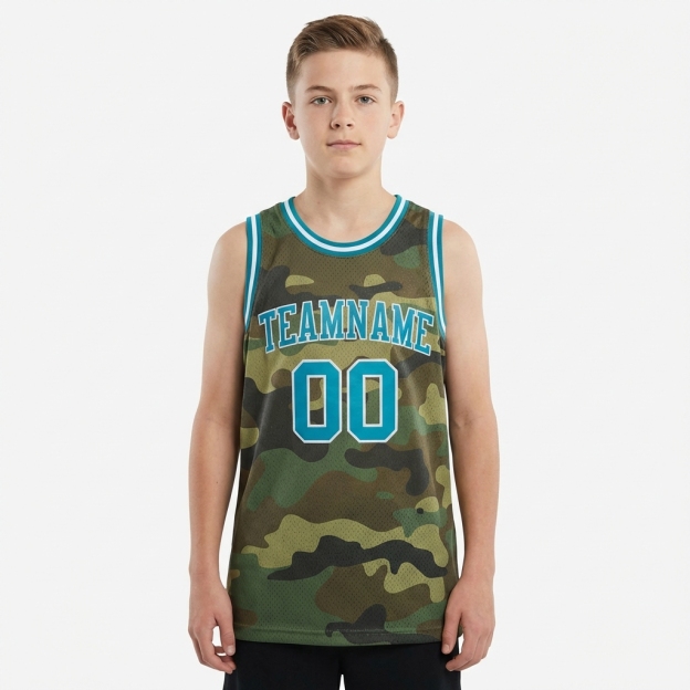 Custom Camo Aqua & White Salute To Service Basketball City Edition Jersey