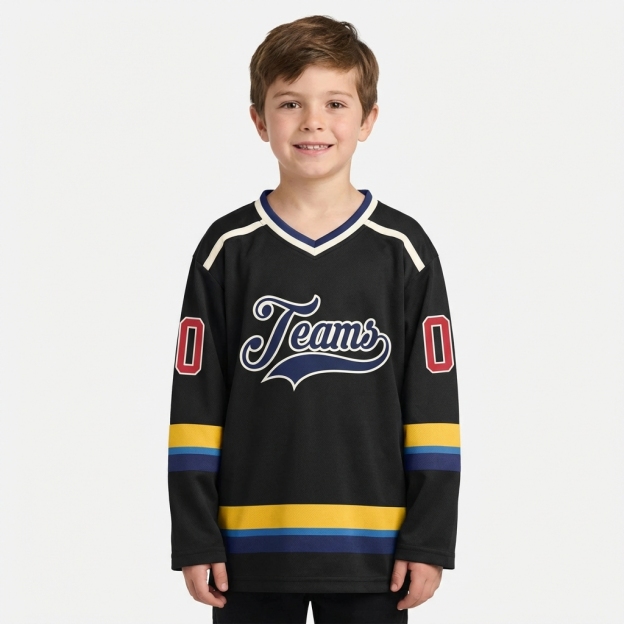 Custom Black & Navy/White Hockey Jersey