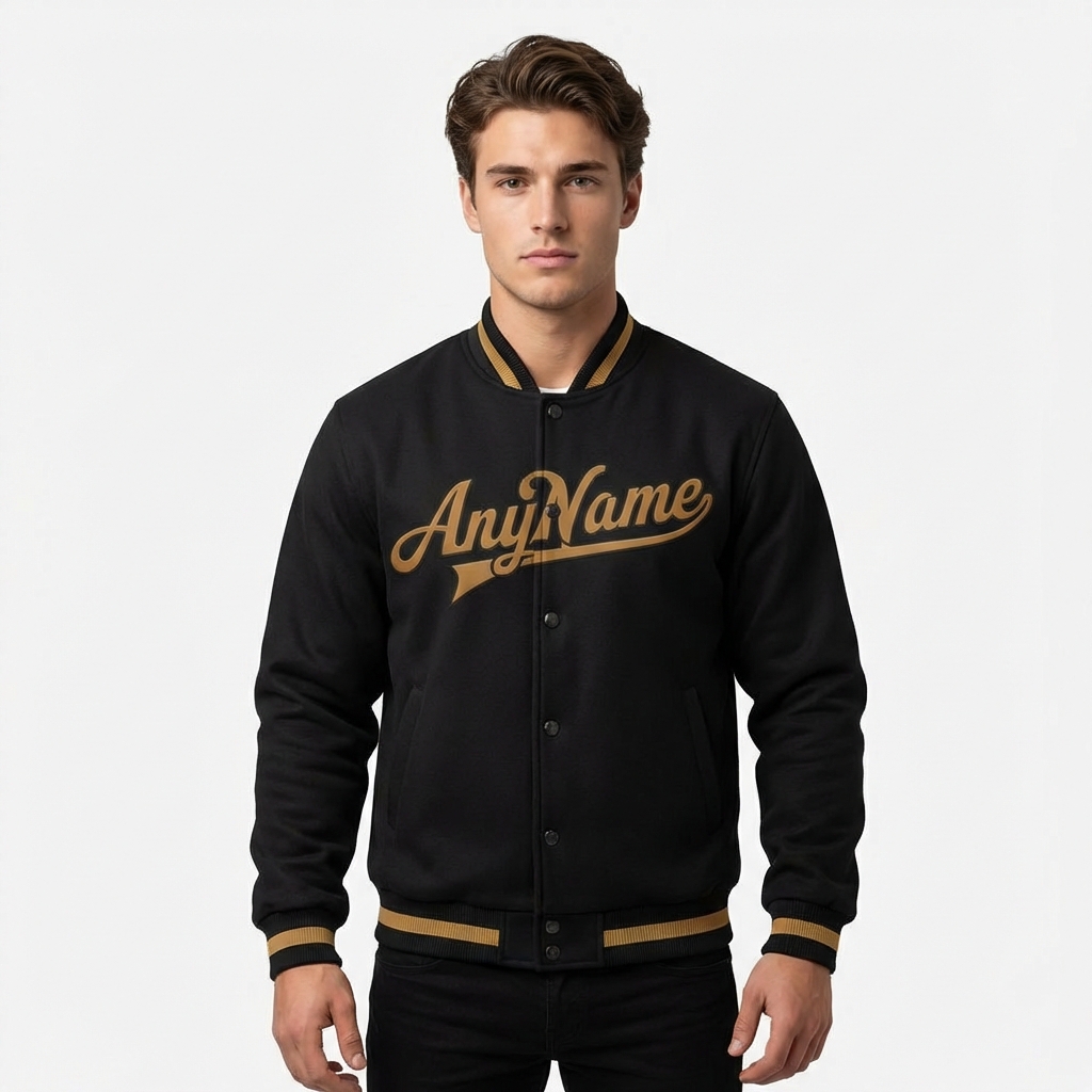 Custom Black & Khaki Full-Snap Fleece Jacket