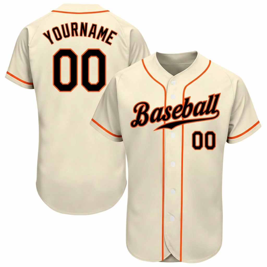 Custom Cream & Black/Orange Baseball Jersey