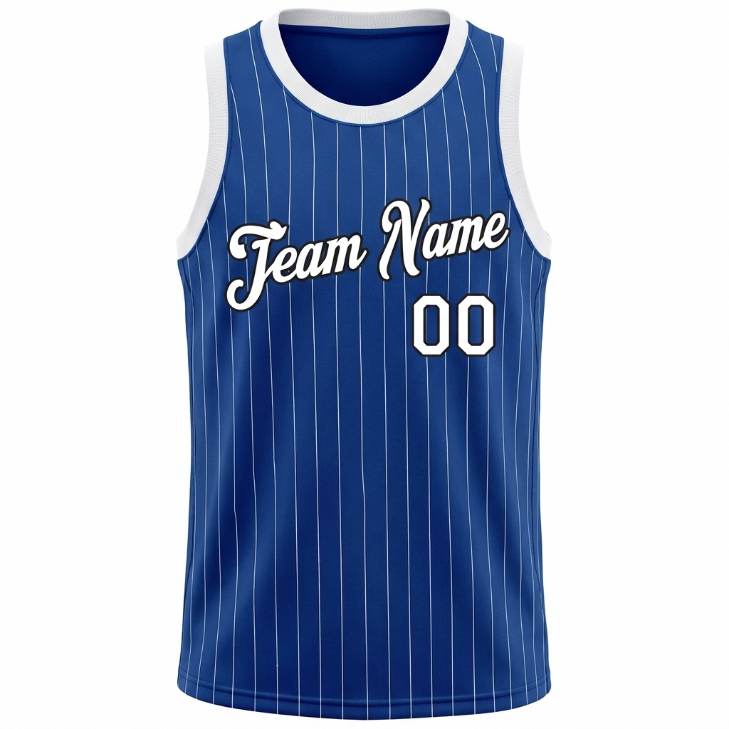 Custom Royal & White/Black Pinstripes Basketball City Edition Jersey