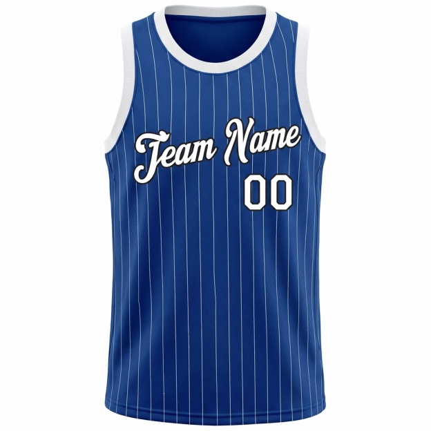 Custom Royal & White/Black Pinstripes Basketball City Edition Jersey