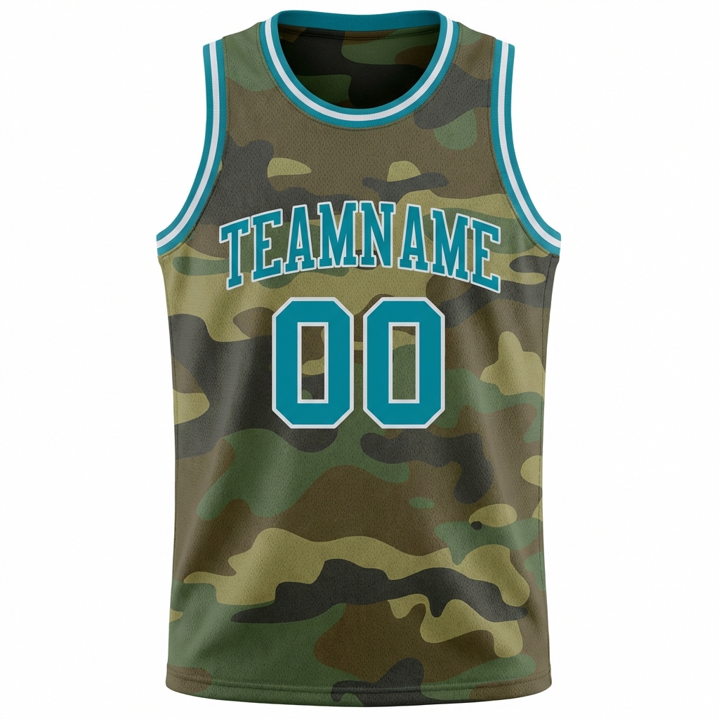 Custom Camo Aqua & White Salute To Service Basketball City Edition Jersey