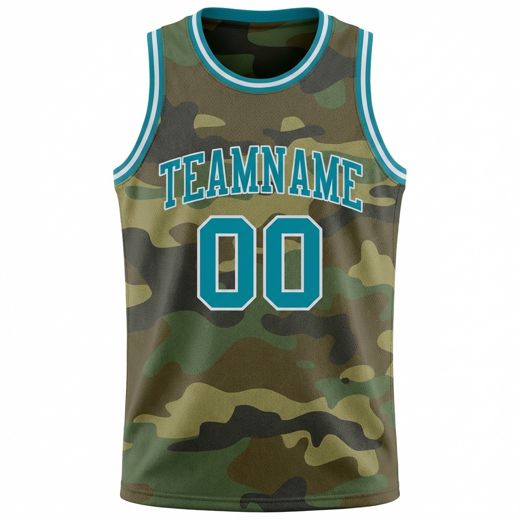 Custom Camo Aqua & White Salute To Service Basketball City Edition Jersey