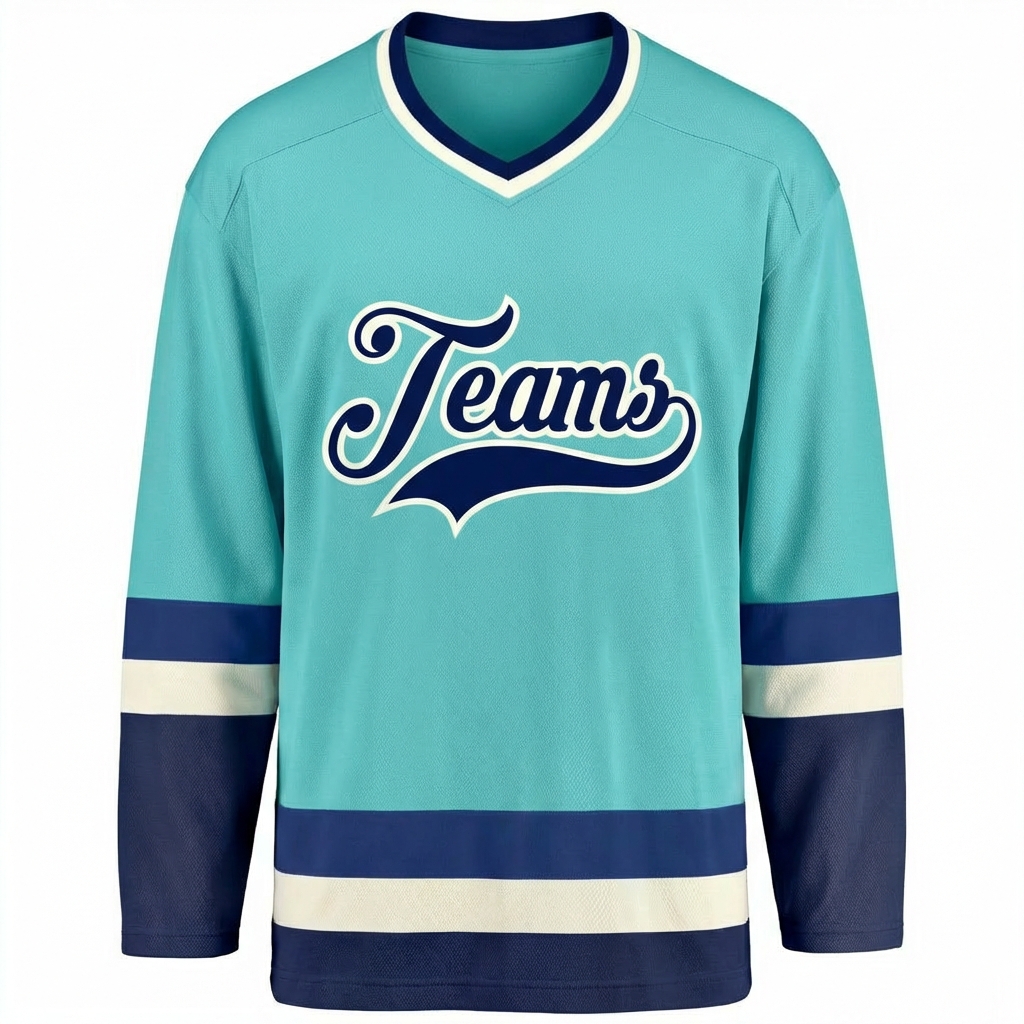 Custom Aqua & Navy/White Hockey Jersey