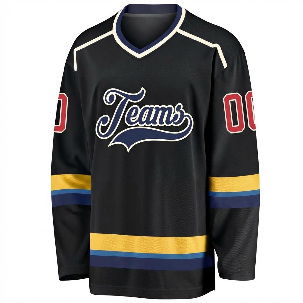 Custom Black & Navy/White Hockey Jersey