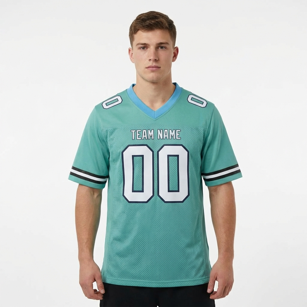 Custom Aqua & White/Black Football Jersey