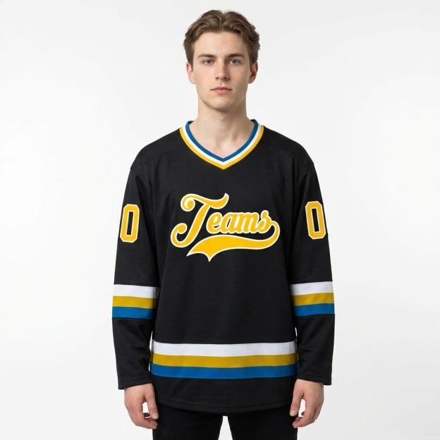 Custom Black & Yellow/White Hockey Jersey