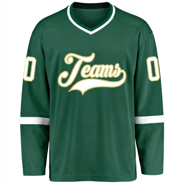 Custom Dark Green & White/Khaki Hockey Jersey