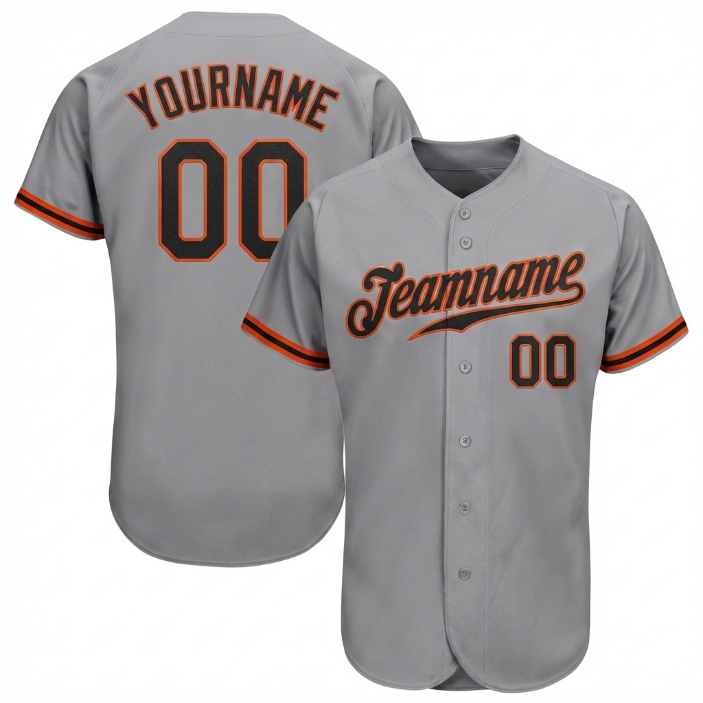 Custom Grey & Black/Orange Baseball Jersey