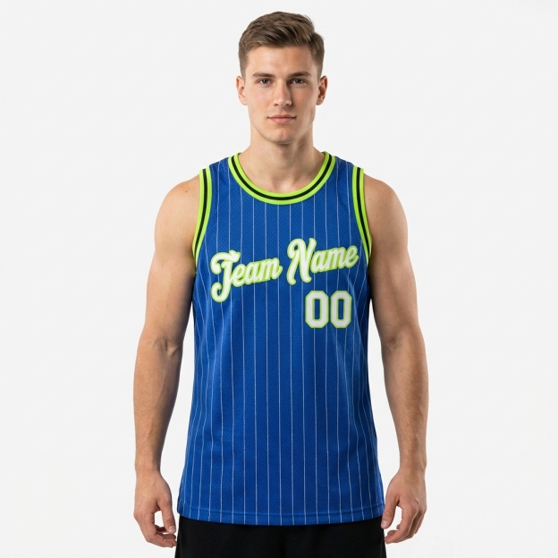 Custom Royal & White/Green Pinstripes Basketball City Edition Jersey