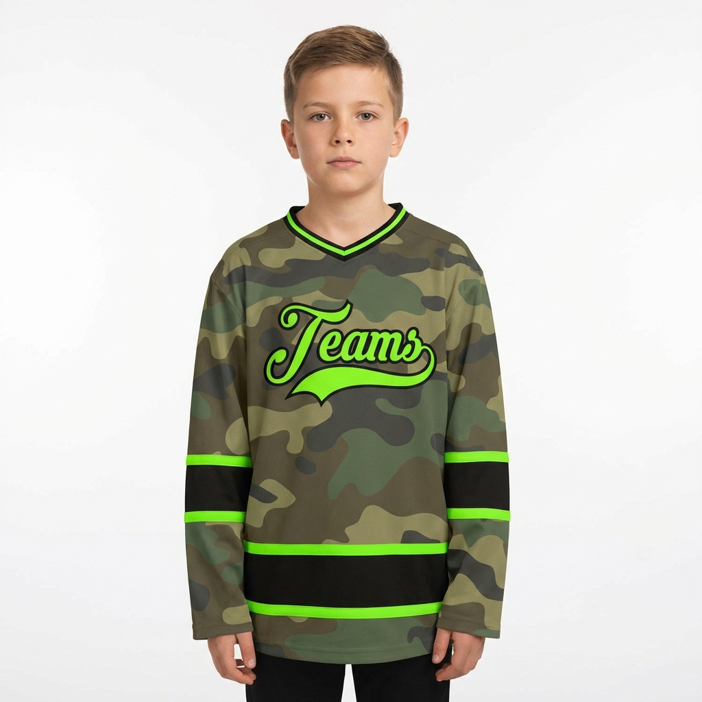 Custom Camo Green & Black Salute To Service Hockey Jersey