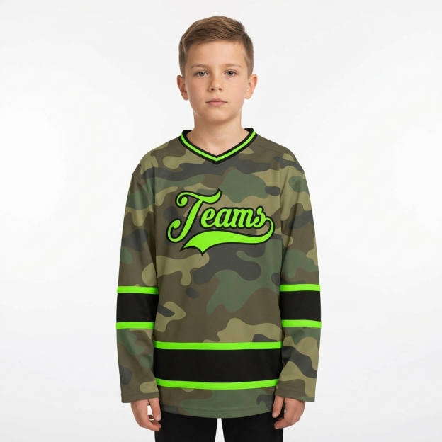 Custom Camo Green & Black Salute To Service Hockey Jersey