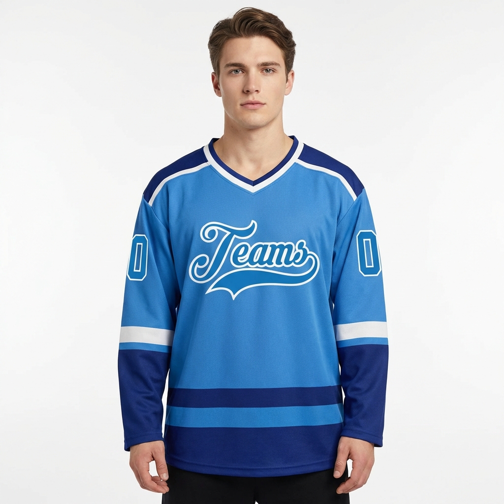Custom Blue & Navy/White Hockey Jersey