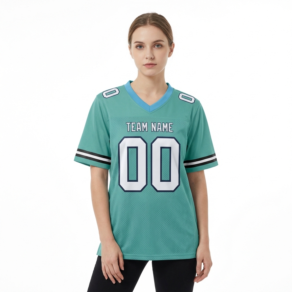 Custom Aqua & White/Black Football Jersey