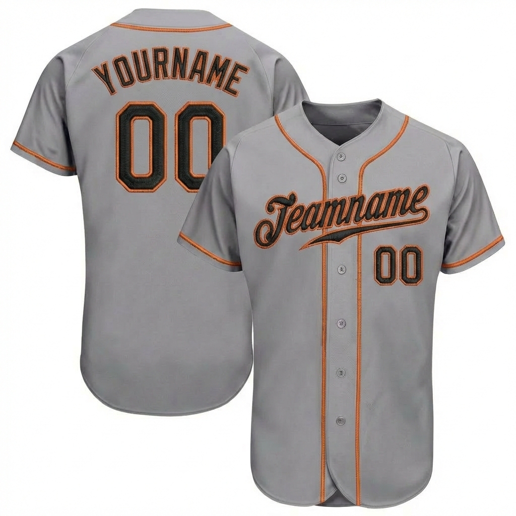 Custom Grey & Black/Orange Baseball Jersey