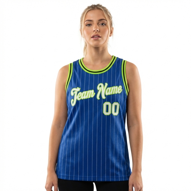 Custom Royal & White/Green Pinstripes Basketball City Edition Jersey