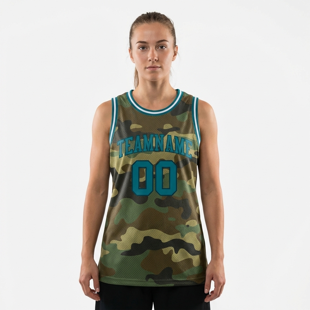 Custom Camo Teal & White Salute To Service Basketball City Edition Jersey
