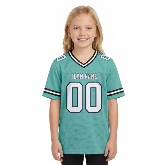 Custom Aqua & White/Black Football Jersey