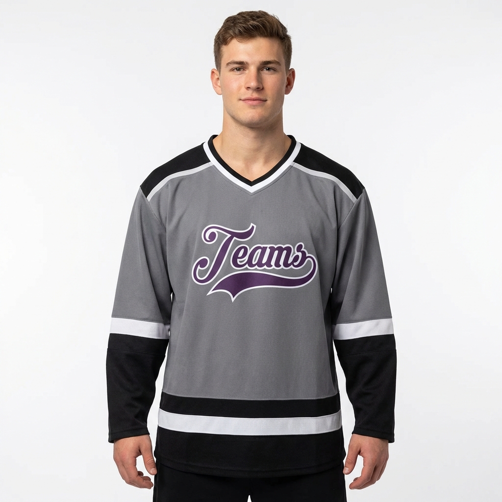 Custom Grey & Purple/White Hockey Jersey