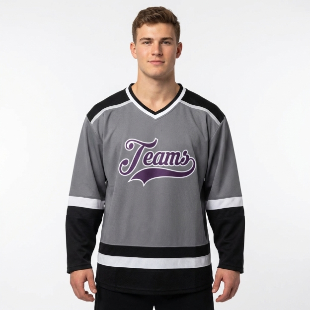 Custom Grey & Purple/White Hockey Jersey
