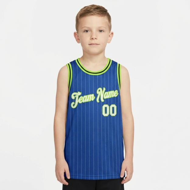 Custom Royal & White/Green Pinstripes Basketball City Edition Jersey