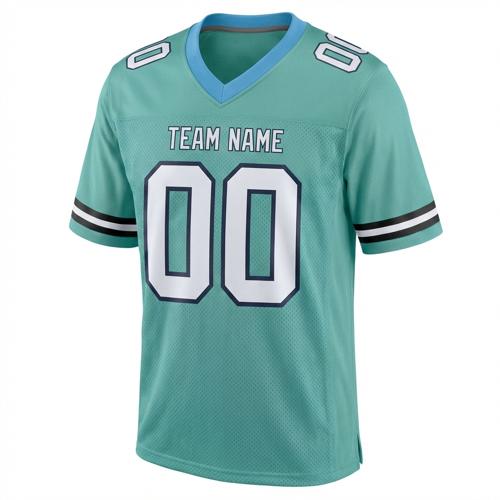 Custom Aqua & White/Black Football Jersey