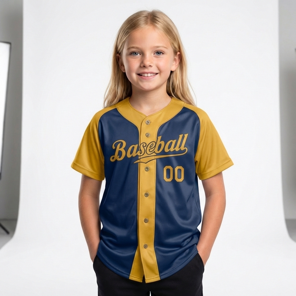 Custom Navy & Yellow Raglan Sleeves Baseball Jersey