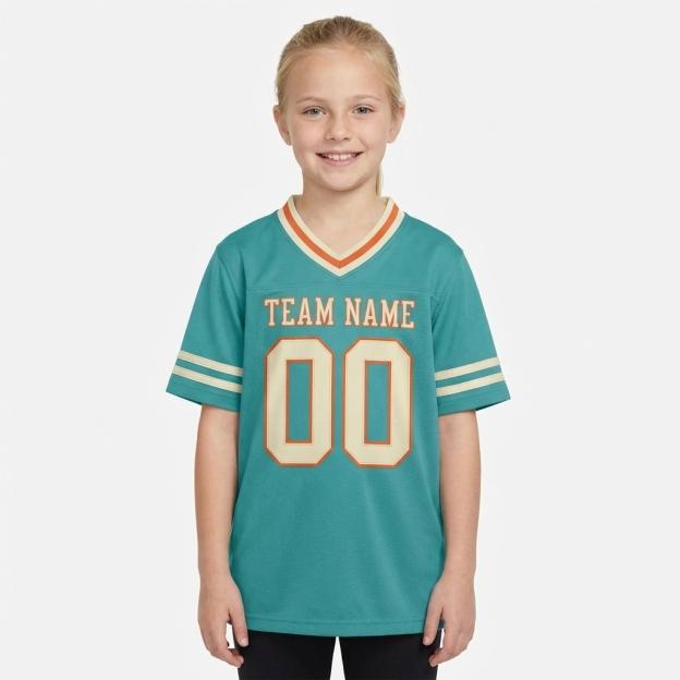 Custom Aqua & White/Orange Football Jersey