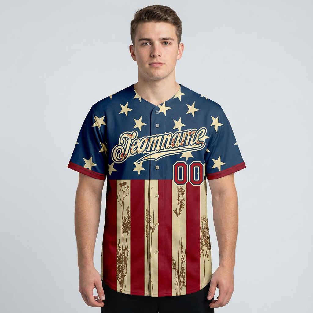 Custom White & Red/Navy 3D Flag Fashion Baseball Jersey