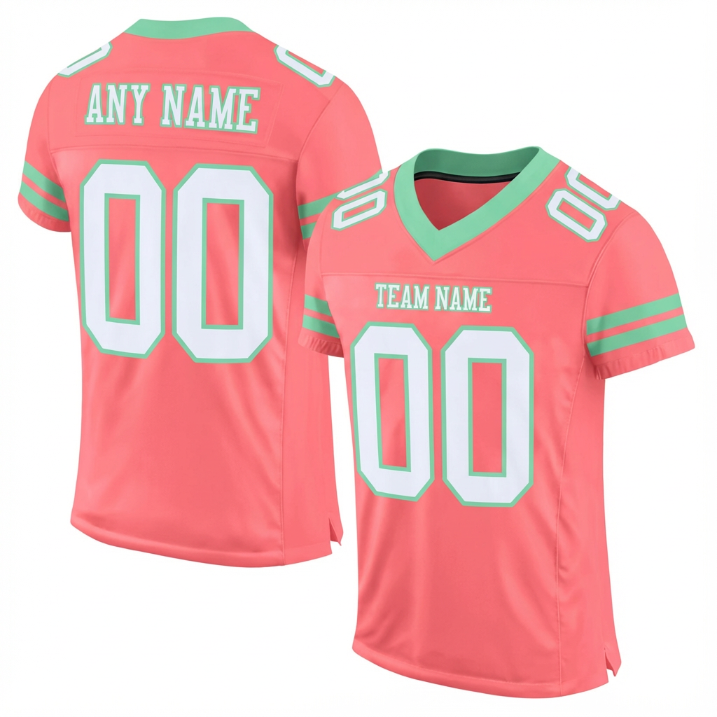Custom Pink & White/Mint Green Football Jersey